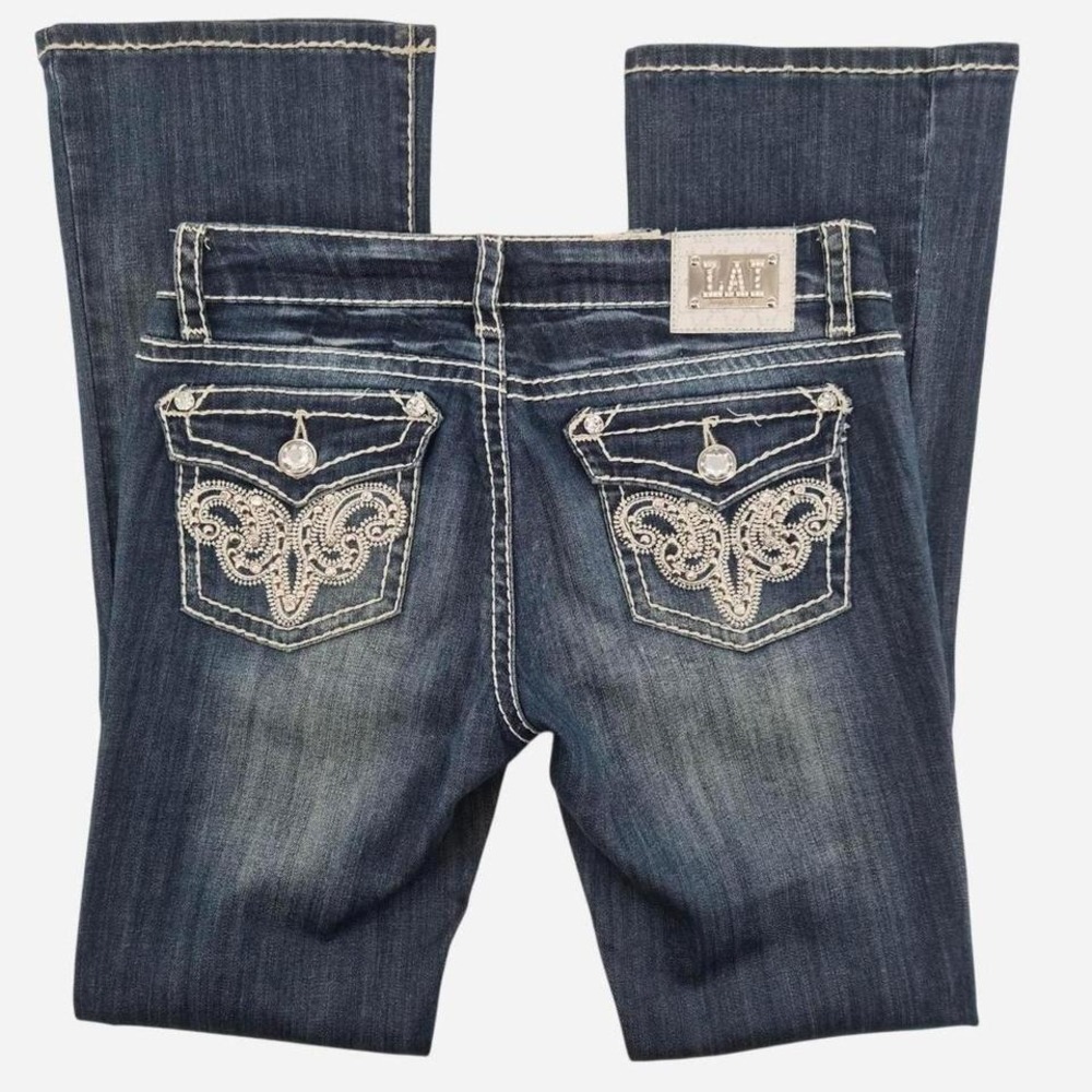Y2K Western‎ bling bootcut jeans with beige stitching